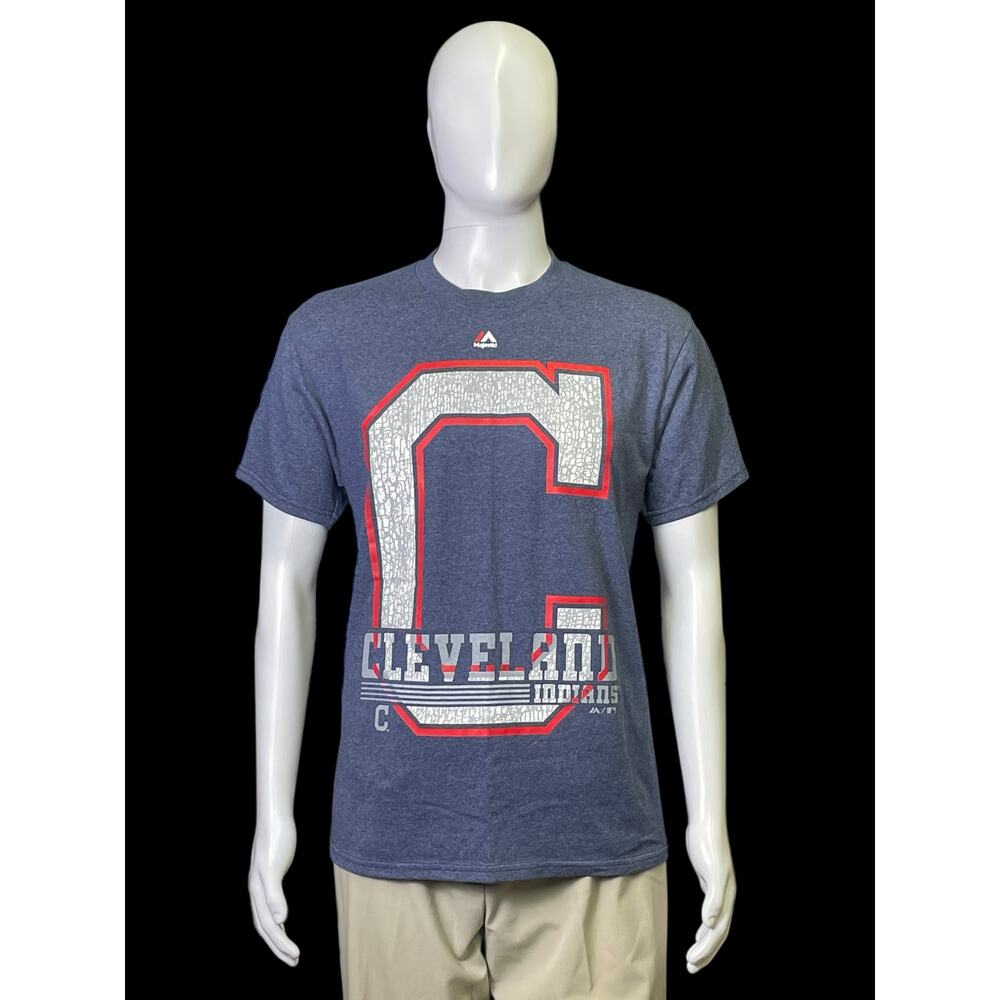 Majestic MLB Cleveland, Ohio Indians Gray Graphic T-Shirt Men's Size Medium
